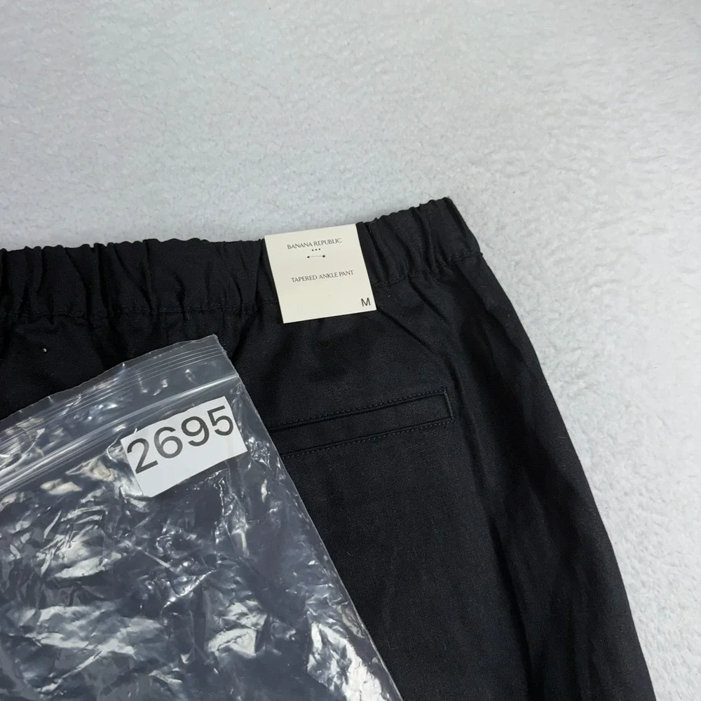 Banana Republic womens Black Tapered ankle High Rise Linen Pants Med (30x27) NWT